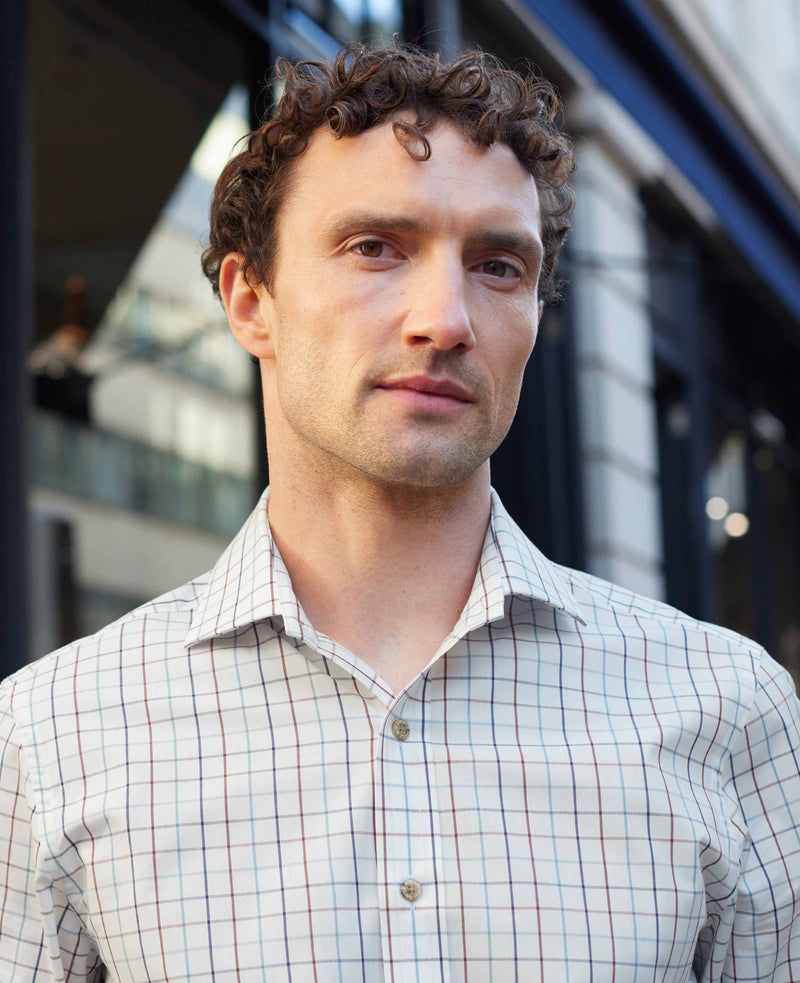 White Red Cotton Tattersall Check Slim Fit Formal Shirt - Single Cuff