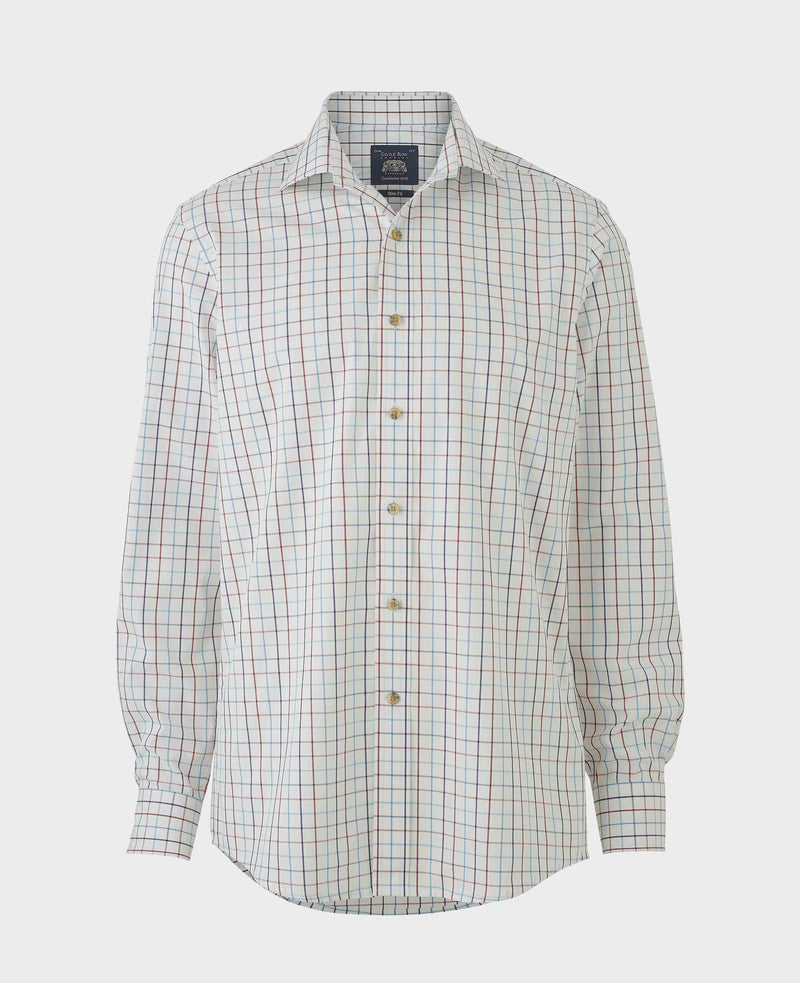 White Red Cotton Tattersall Check Slim Fit Formal Shirt - Single Cuff