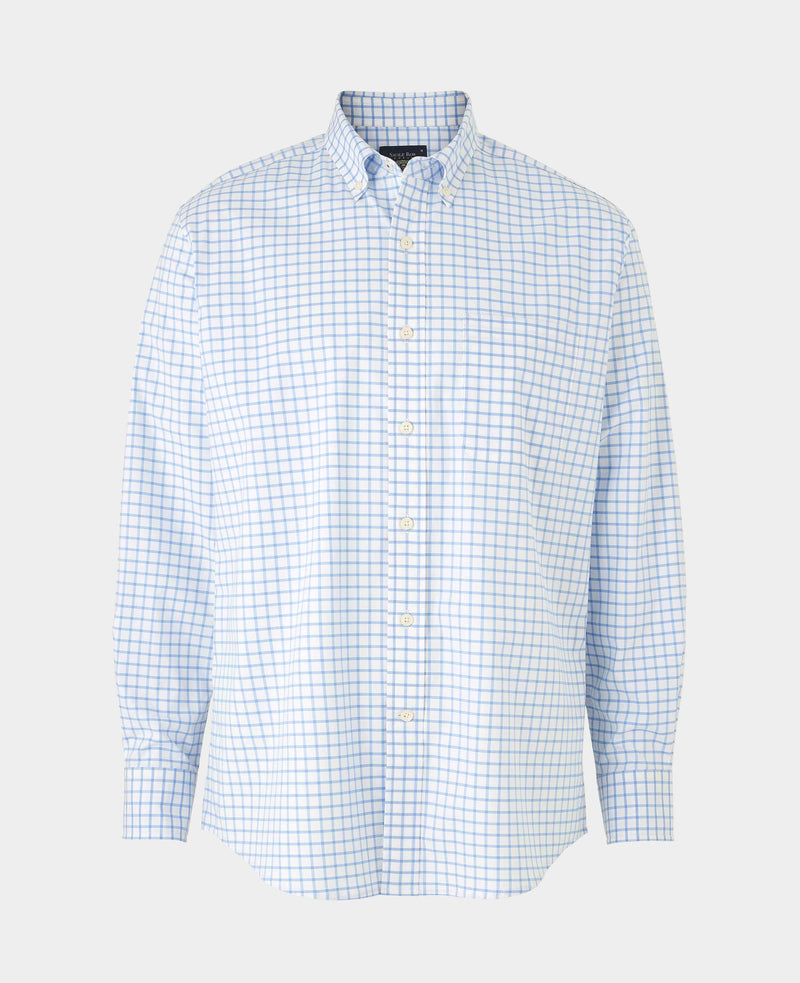 Men's White Sky Blue Stretch Cotton Classic Fit Button-Down Check Casual Shirt mannequin