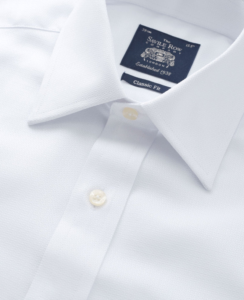 White Textured Windsor Collar Classic Fit Shirt - Double Cuff - Collar Detail - 1346WHT