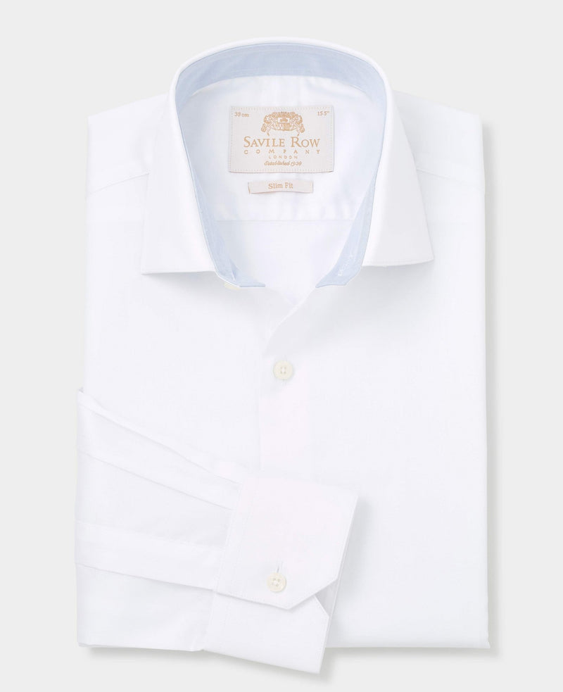 Men's White Two-Ply Cotton Slim Fit Formal Shirt With Single Cuffs folded