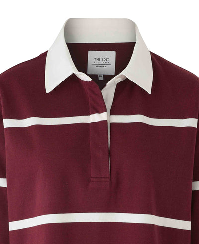Women's Burgundy Cotton Striped Heavyweight Rugby Shirt