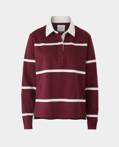 Women's Burgundy Cotton Striped Heavyweight Rugby Shirt