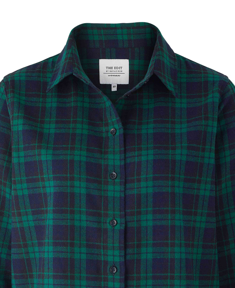 Women's Green Brushed Cotton Check Casual Shirt