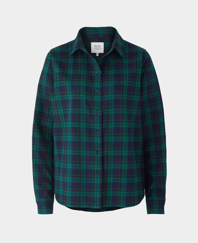 Women's Green Brushed Cotton Check Casual Shirt