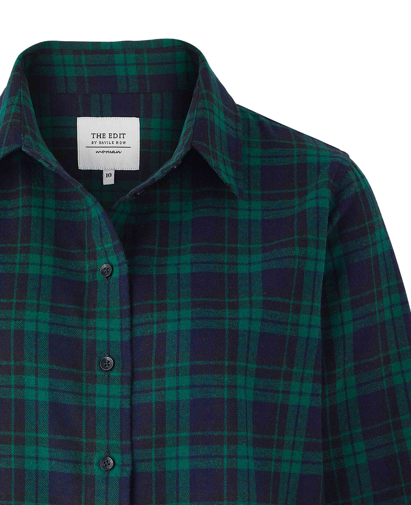 Women's Green Brushed Cotton Check Casual Shirt