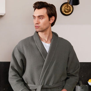 Mens grey waffle dressing gown