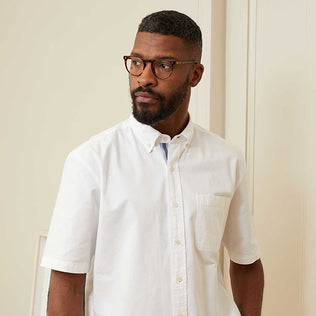 Men's white short sleeve shirt with chest pocket