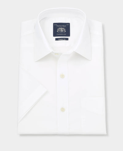 Men's White Cotton Short Sleeve Classic Fit Formal Shirt