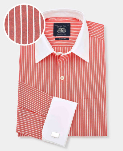 Red White Poplin Stripe Classic Fit Formal Shirt - Double Cuff