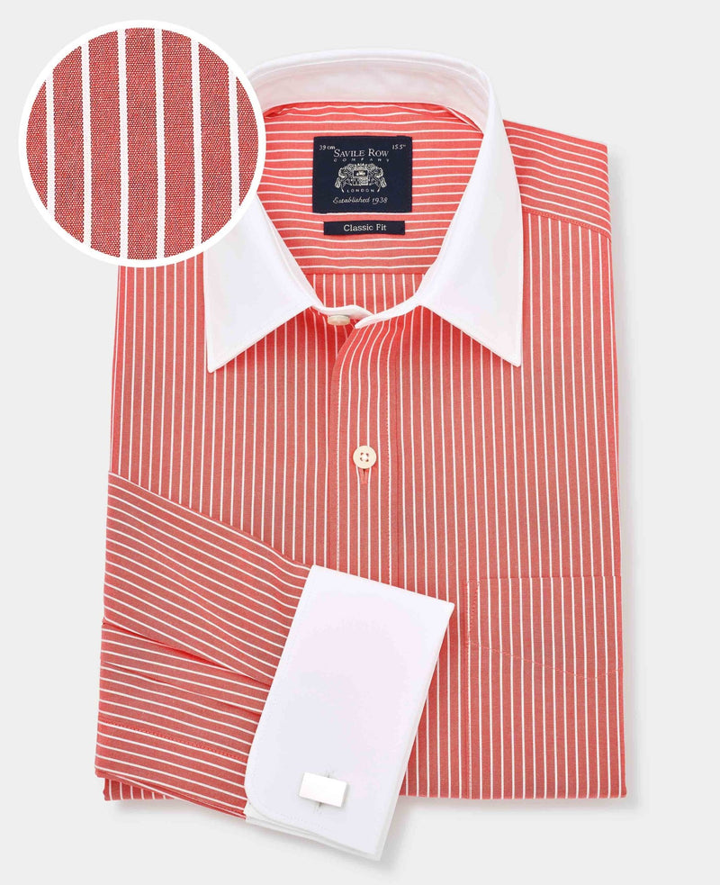 Red White Poplin Stripe Classic Fit Formal Shirt - Double Cuff [RTC]
