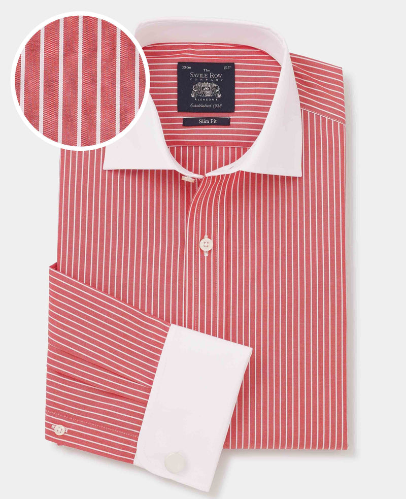 Red White Reverse Stripe Cutaway Collar Slim Fit Formal Shirt - Double Cuff [RTC]