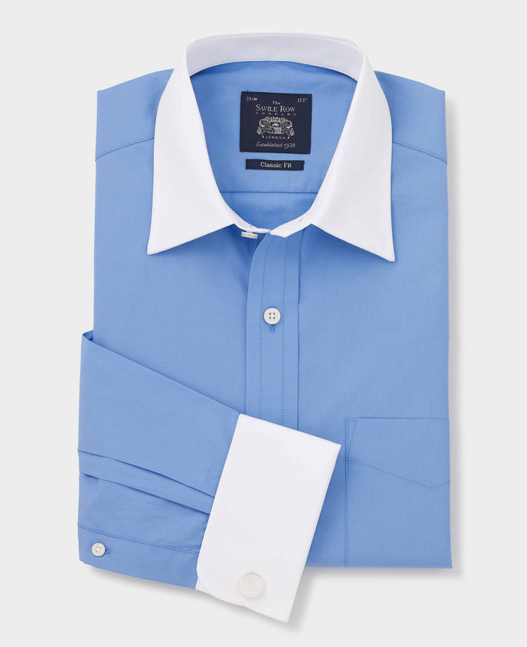 Men's French Blue Classic Fit Winchester Formal Shirt With Double Cuffs