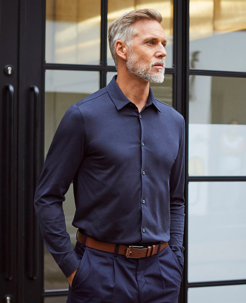 Men's Navy Cotton Jersey Slim Fit Casual Shirt
