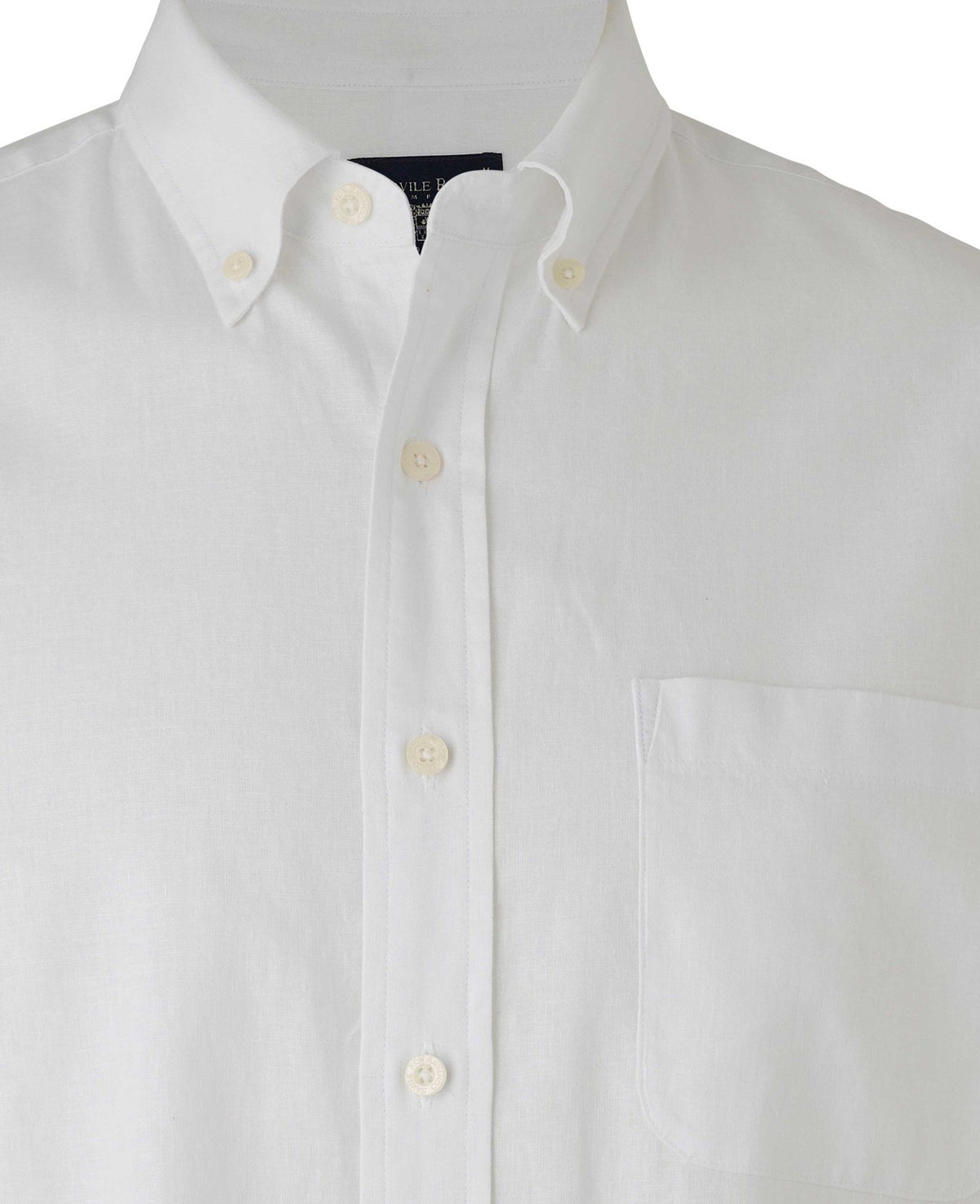 Men's White Linen-Blend Classic Fit Casual Shirt collar detail