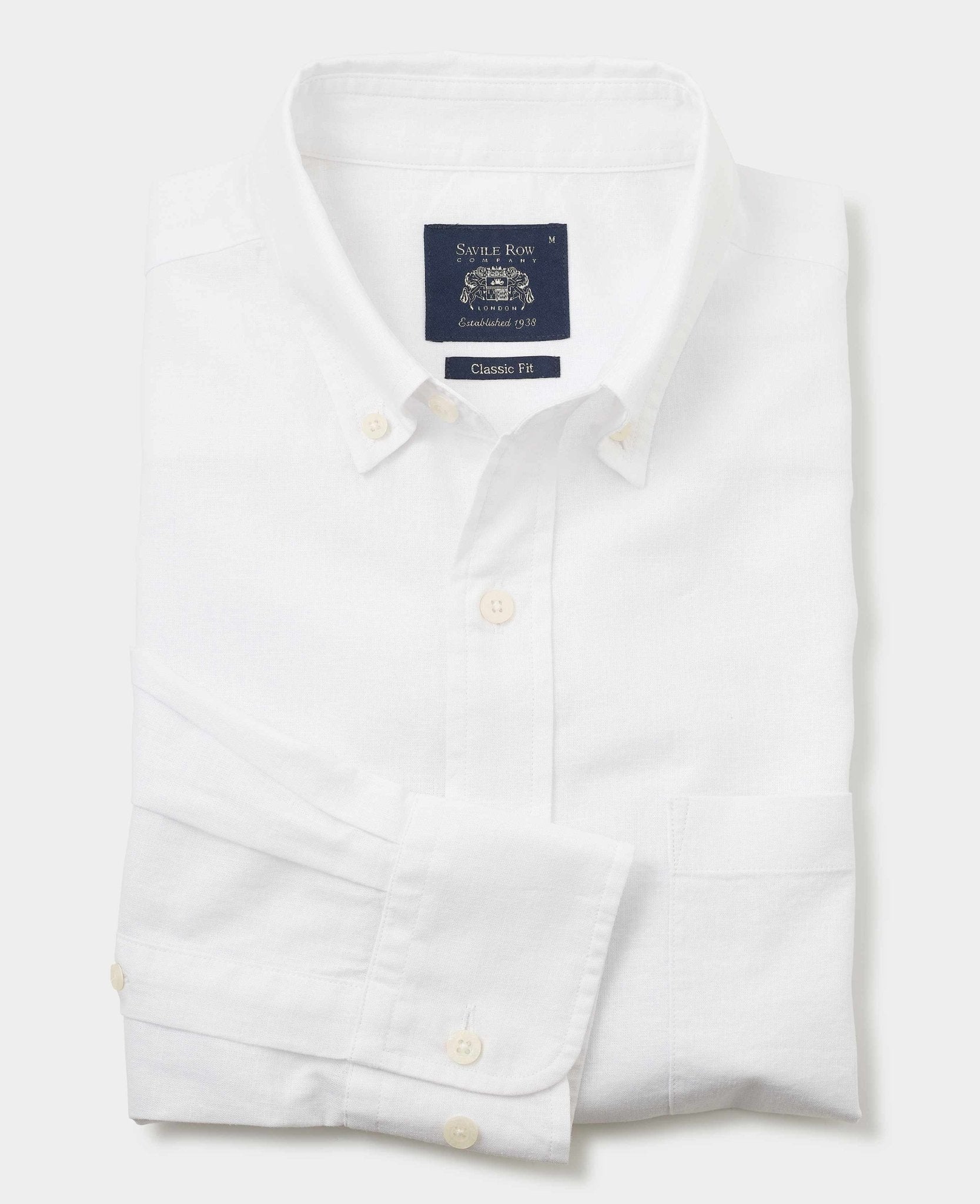 Men's White Linen-Blend Classic Fit Casual Shirt | Savile Row Company