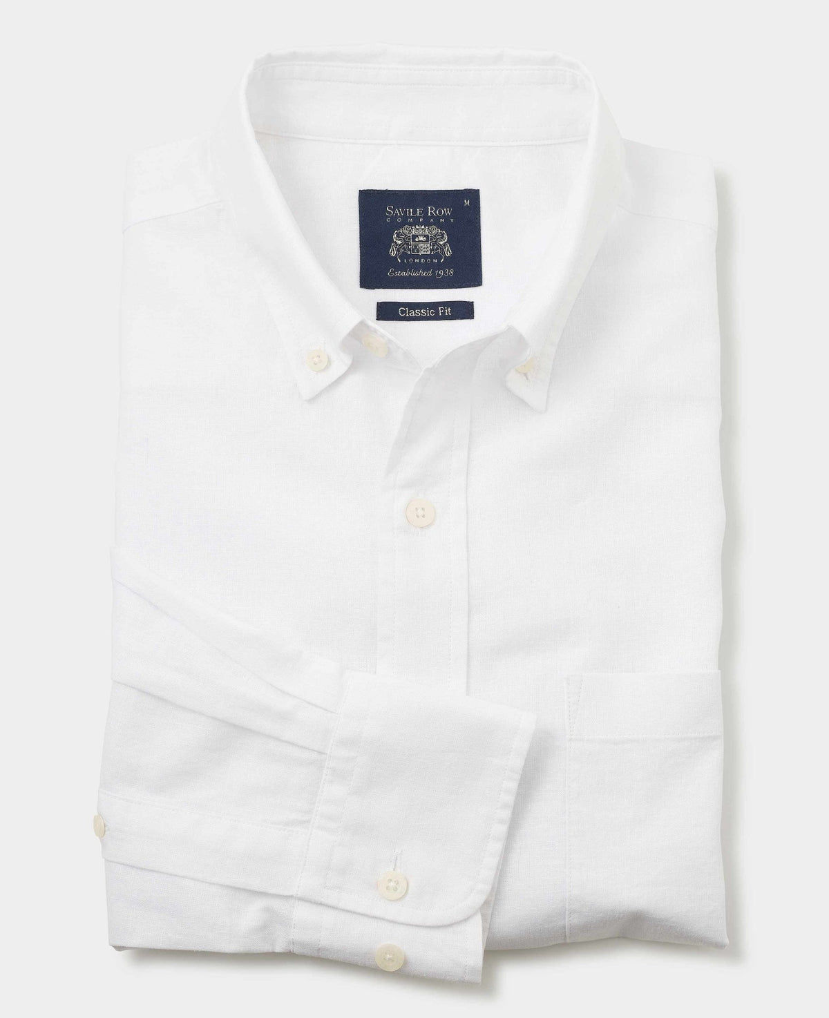 Men's White Linen-Blend Classic Fit Casual Shirt folded
