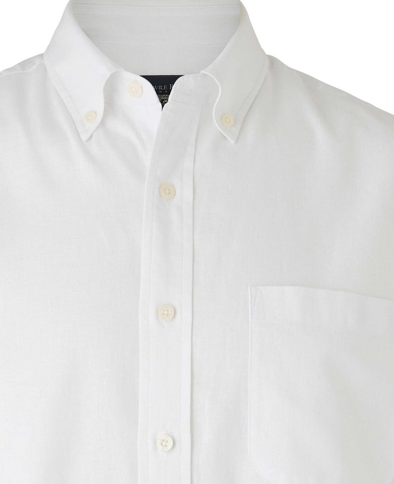 White Linen-Blend Classic Fit Short Sleeve Shirt