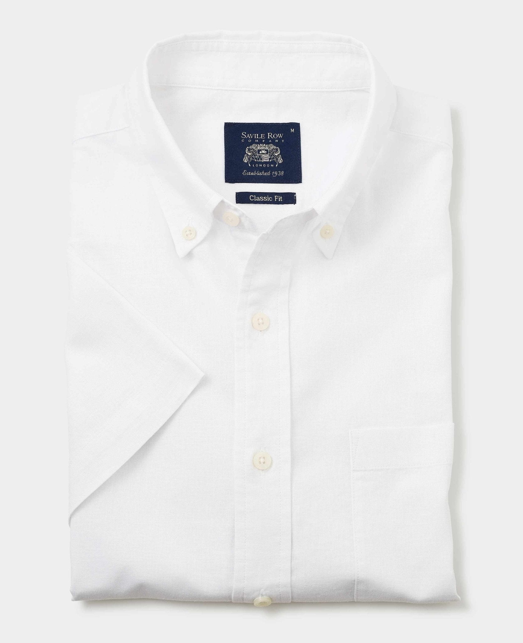 Men's White Short Sleeve Linen Blend Casual Shirt | Savile Row Company