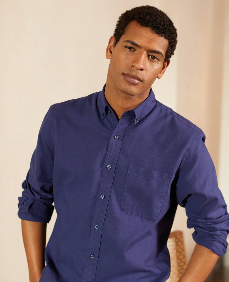 Men's Navy Linen-Blend Classic Fit Casual Shirt