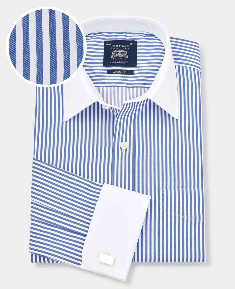 Blue Bengal Stripe Windsor Collar Classic Fit Formal Shirt - Double Cuff