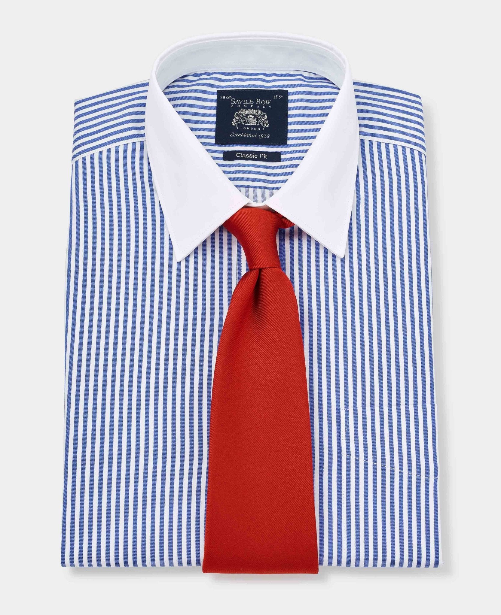 Men's Blue Bengal Stripe Classic Fit Winchester Formal Shirt With Double Cuffs | Savile Row Company Men's Blue Bengal Stripe Classic Fit Winchester Formal Shirt With Double Cuffs | Savile Row Company