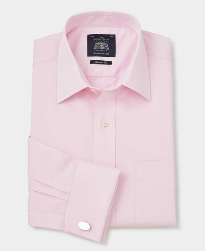 Men's Pale Pink Twill Classic Fit Formal Shirt With Single or Double Cuffs