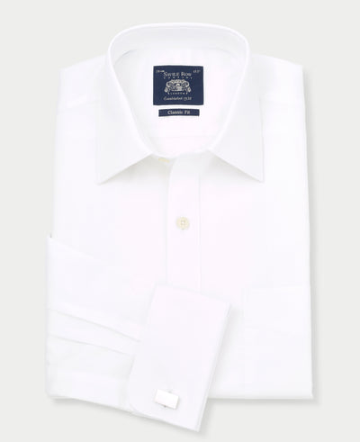 Men's White Twill Classic Fit Formal Shirt With Double Cuffs