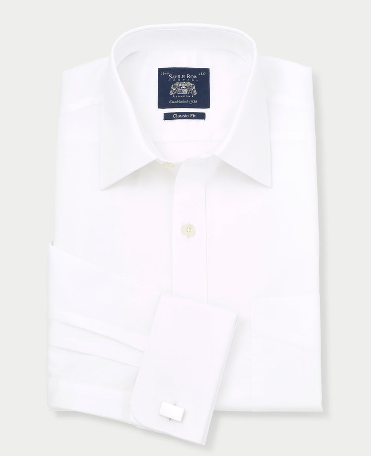Men's White Twill Classic Fit Formal Shirt With Double Cuffs