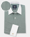 Dark Green Reverse Stripe Classic Fit Shirt With White Collar & Cuffs
