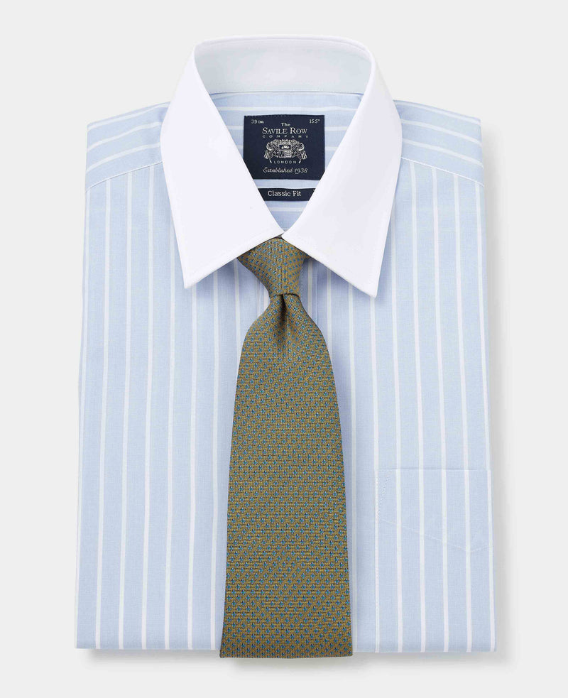 Sky Blue Reverse Stripe Classic Fit Shirt With White Collar & Cuffs