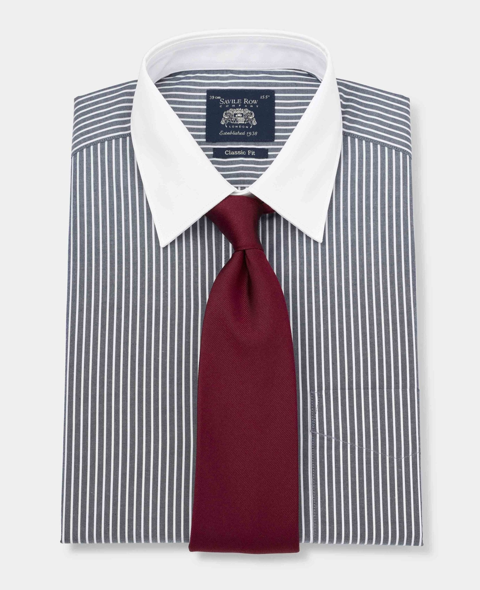 Men's Black White Stripe Classic Fit Winchester Formal Shirt With Double Cuffs | Savile Row Company Men's Black White Stripe Classic Fit Winchester Formal Shirt With Double Cuffs | Savile Row Company