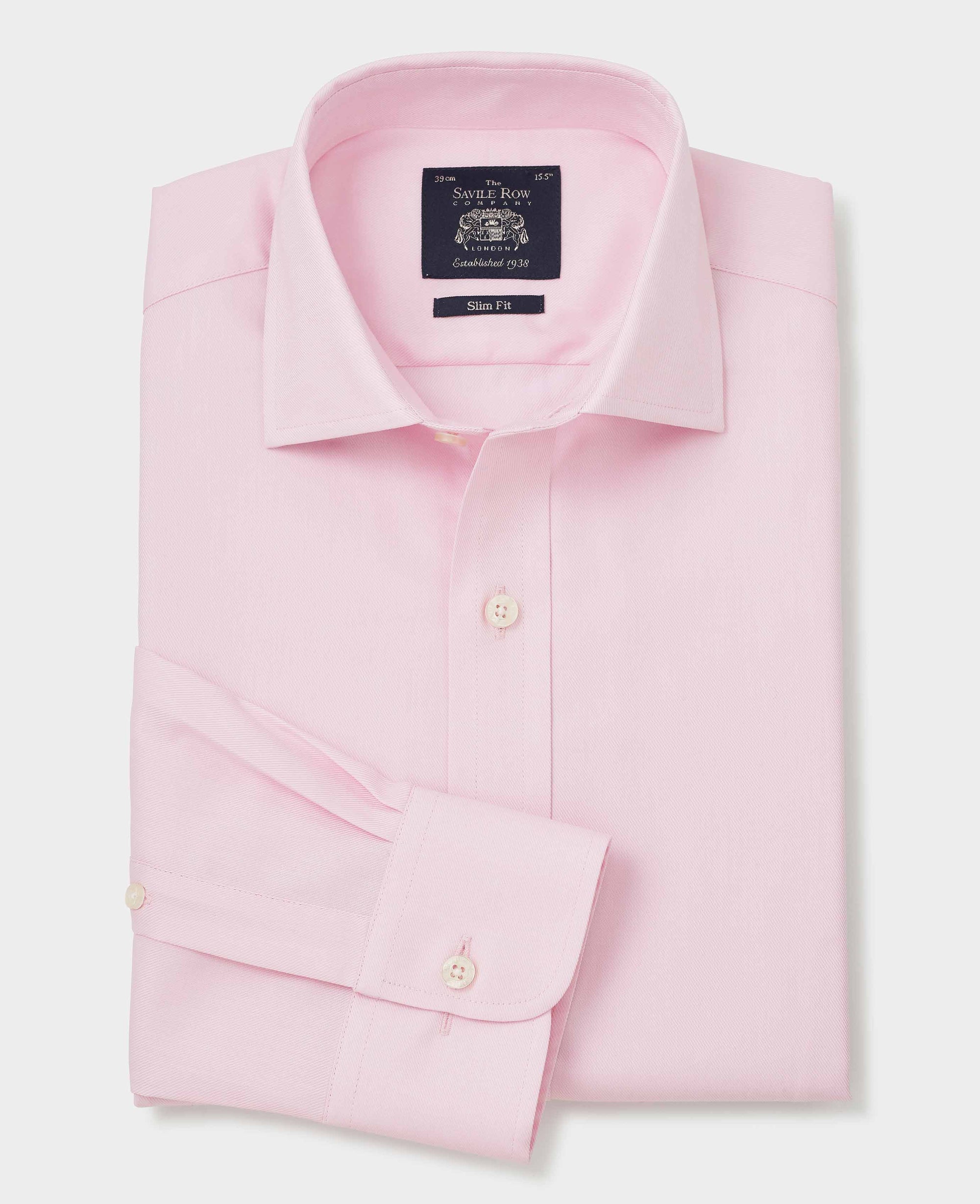 Men's Pink Cotton Twill Slim Fit Formal Shirt With Single or Double Cuffs | Savile Row Company Men's Pink Cotton Twill Slim Fit Formal Shirt With Single or Double Cuffs | Savile Row Company