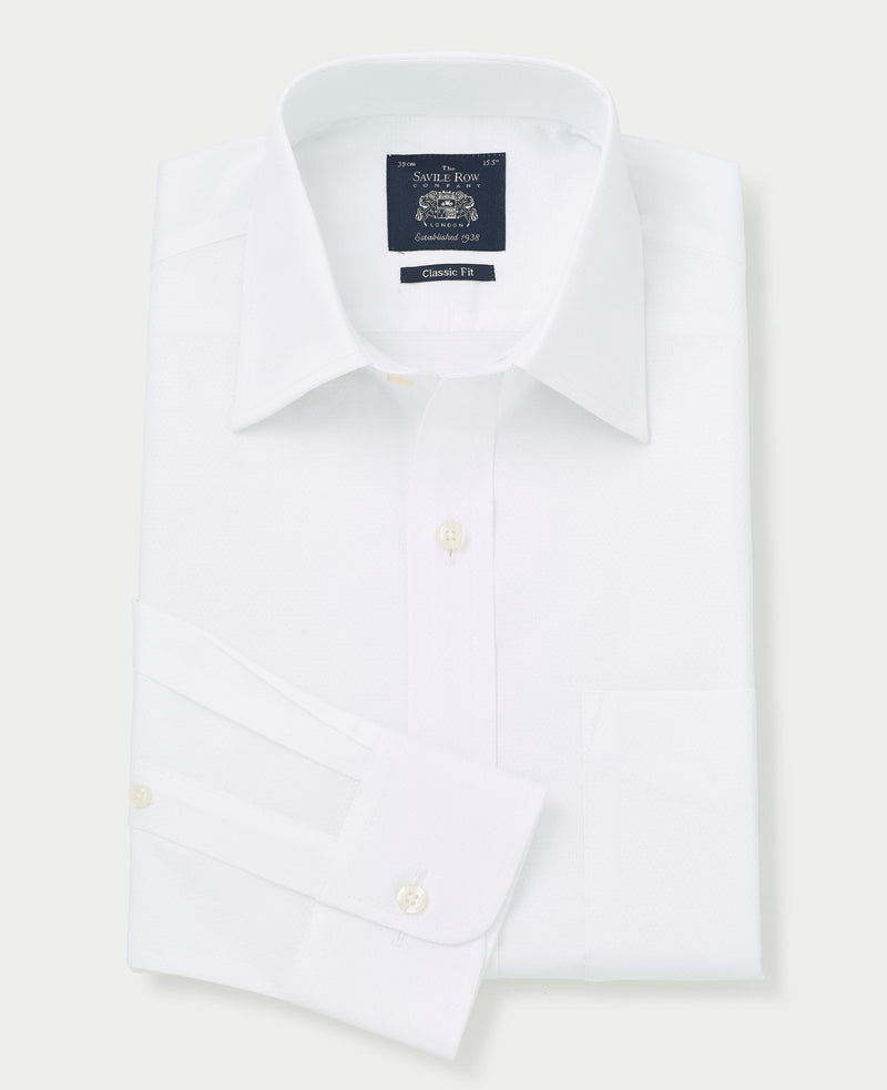 Men's White Textured Cotton Classic Fit Formal Shirt With Single Cuffs