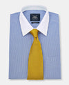 Royal Blue White Stripe Classic Fit Formal Shirt With White Collar & Cuffs - Double Cuff