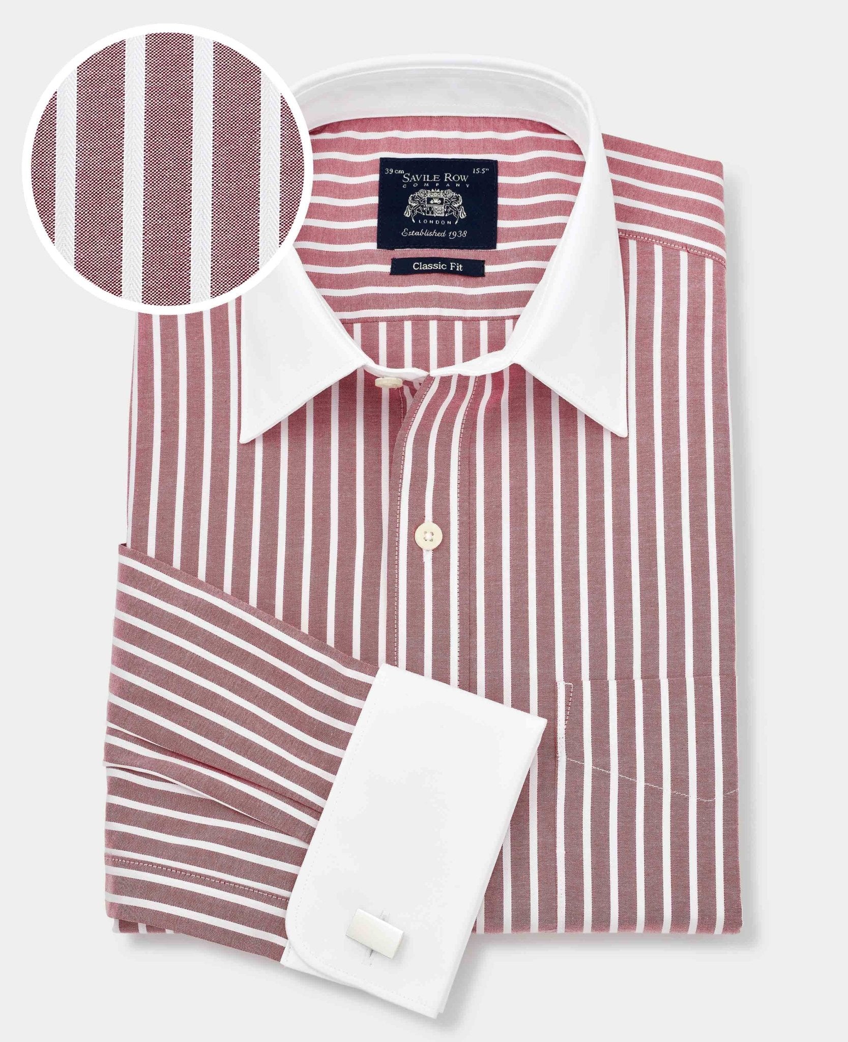 red and white dress shirt Men's Red White Stripe Classic Fit Winchester Formal Shirt With Double Cuffs