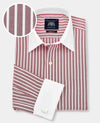 Dark Red White Stripe Classic Fit Shirt With White Collar & Cuffs - Double Cuff [RTC]