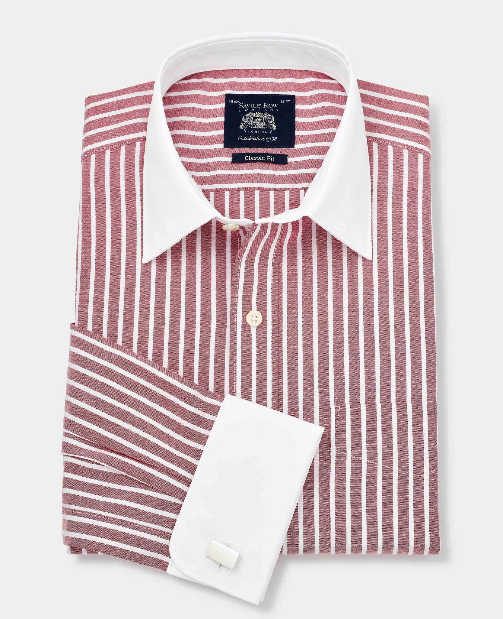 Men's Red White Stripe Classic Fit Winchester Formal Shirt With Double Cuffs