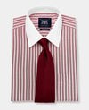 Dark Red White Stripe Classic Fit Shirt With White Collar & Cuffs - Double Cuff