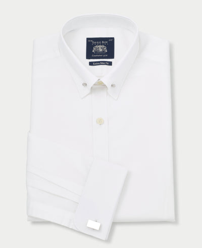 White Extra Slim Fit Pin Collar Shirt - Double Cuff