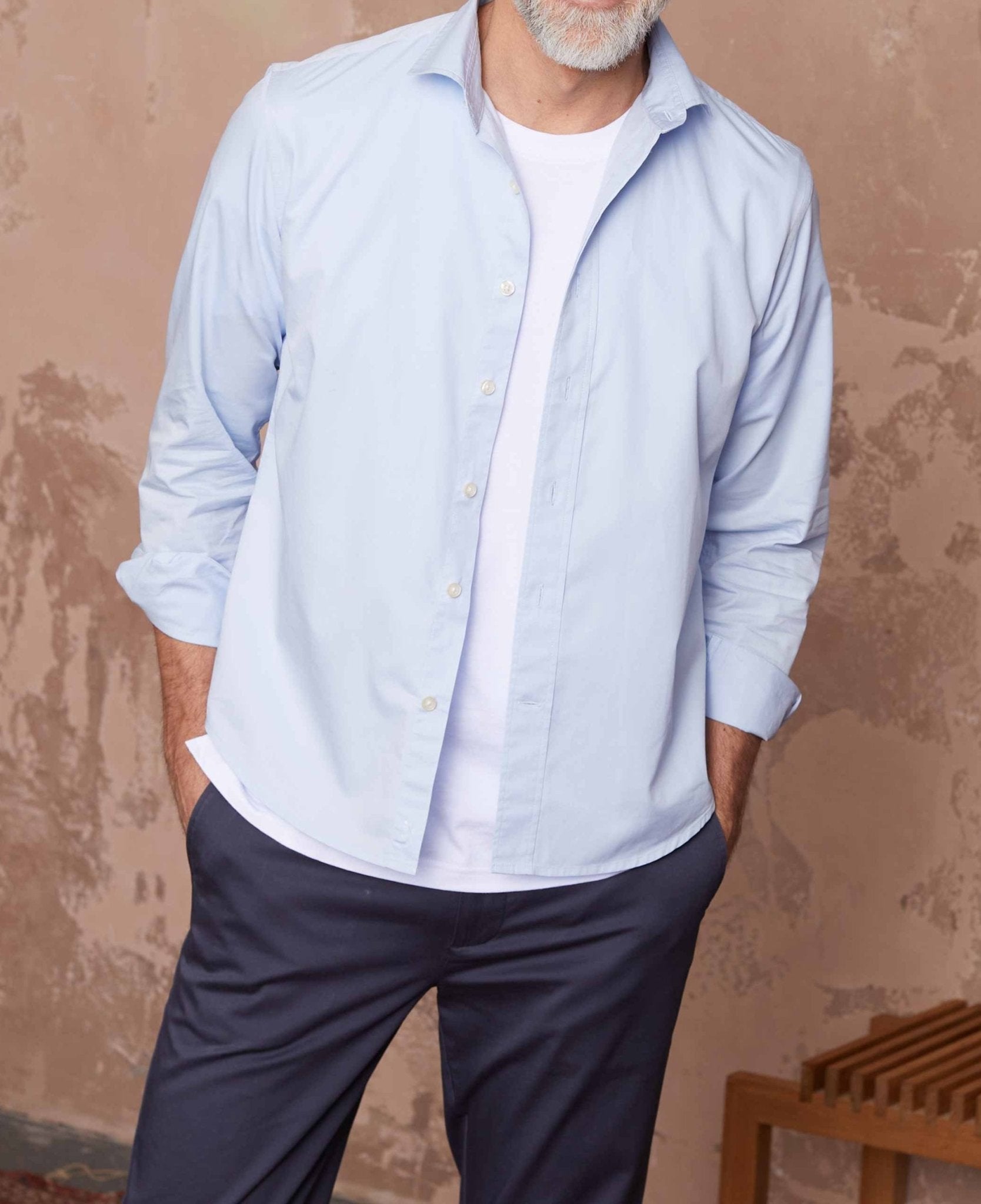 Men's Sky Blue Twill Slim Fit Casual Shirt In Short Length