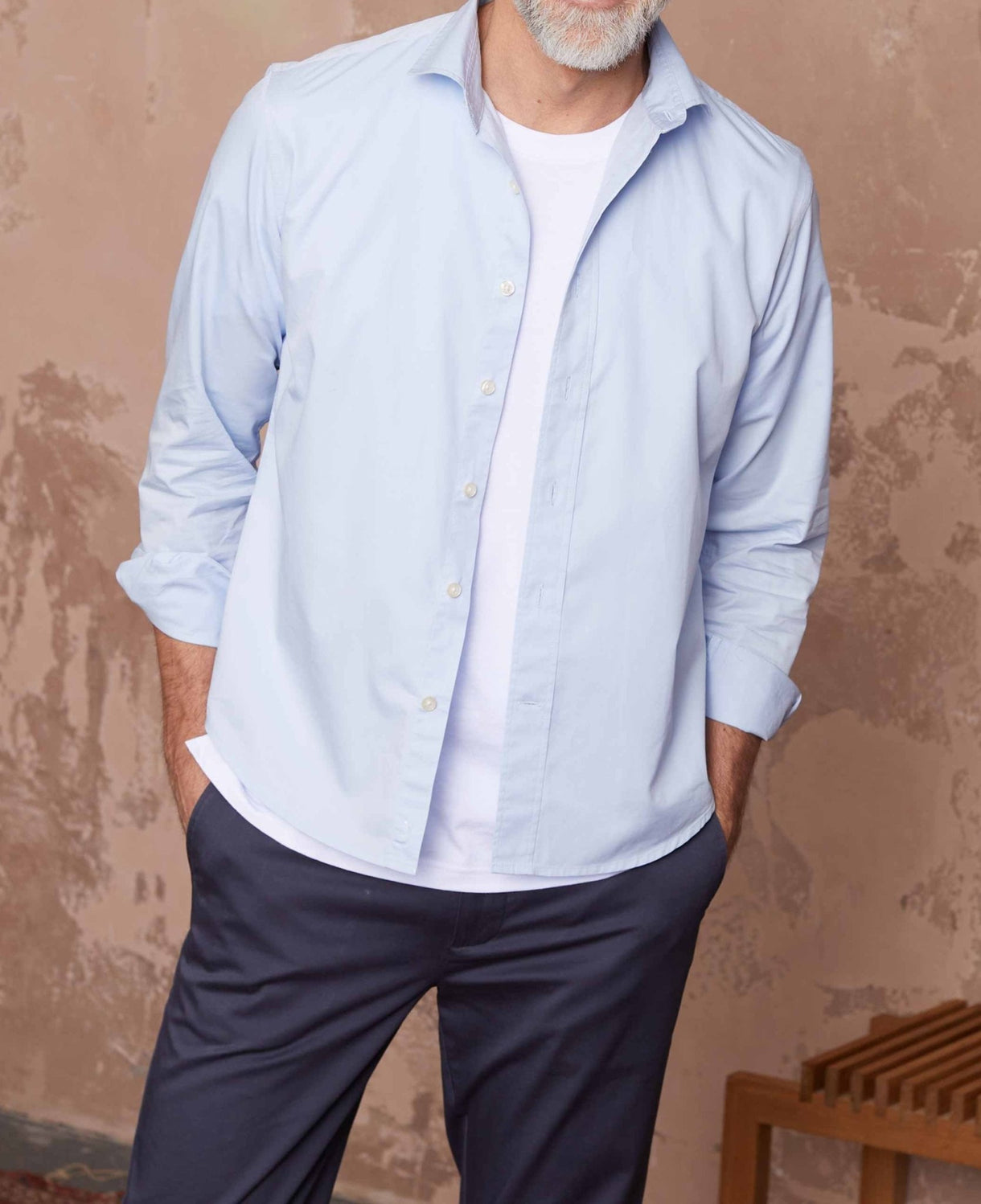 Men's Sky Blue Twill Slim Fit Casual Shirt In Short Length