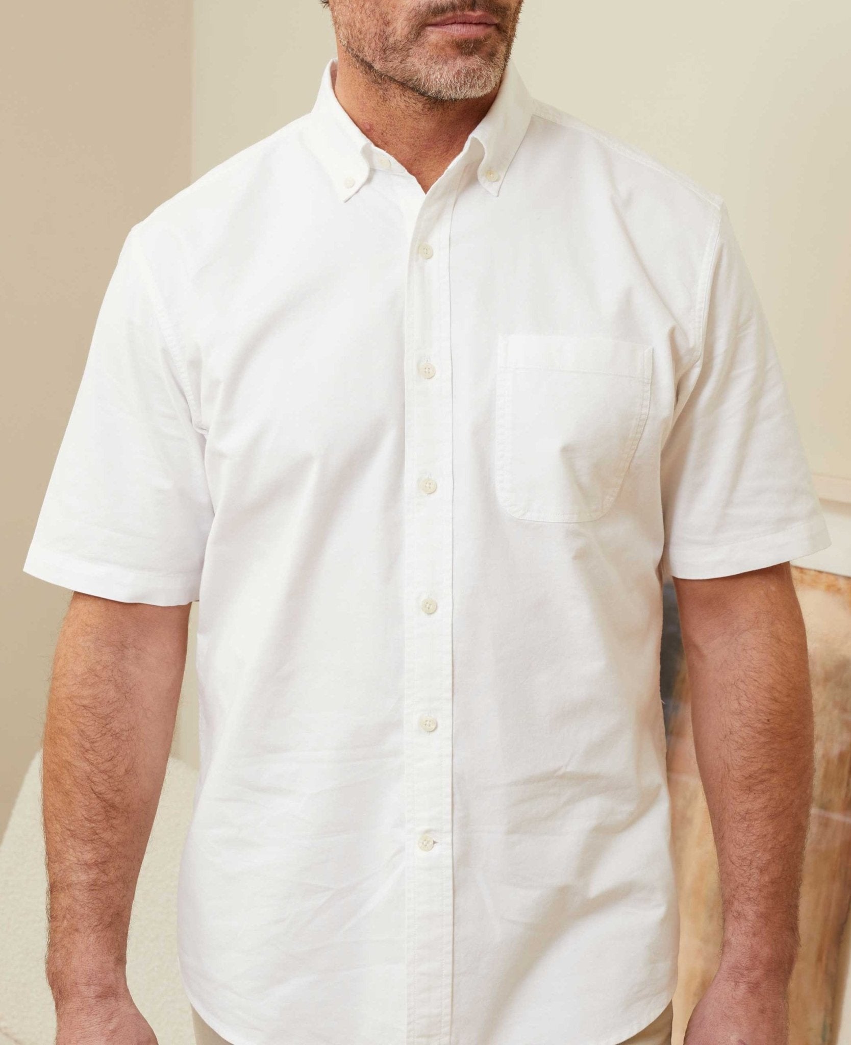 Men's White Short Sleeve Oxford Casual Shirt | Savile Row Company