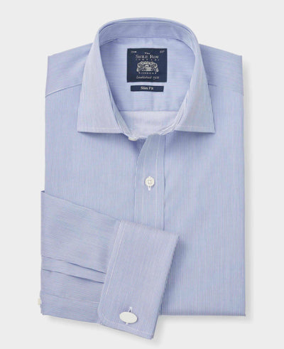 White Navy Ticking Stripe Slim Fit Formal Shirt - Double Cuff