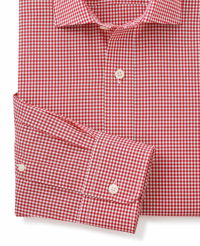 Red White Gingham Slim Fit Shirt - Single Cuff