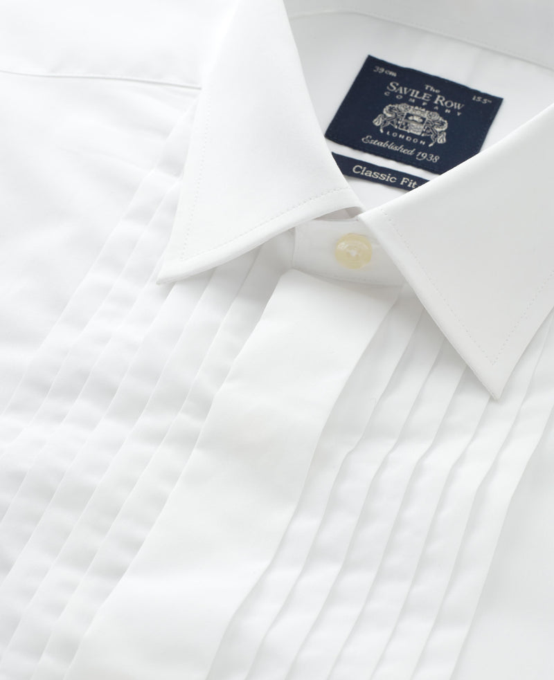 White Pleated Front Classic Fit Dress Formal Shirt - Double Cuff