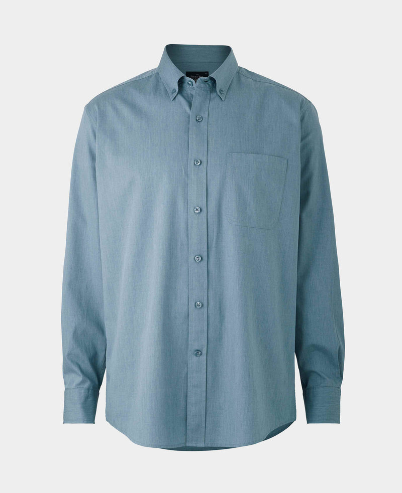 Denim Blue Melange Classic Fit Button-Down Shirt