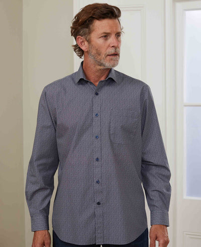 Men's Navy Ditsy Print Casual Shirt