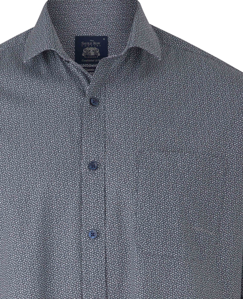 Navy Ditsy Print Classic Fit Smart-Casual Shirt