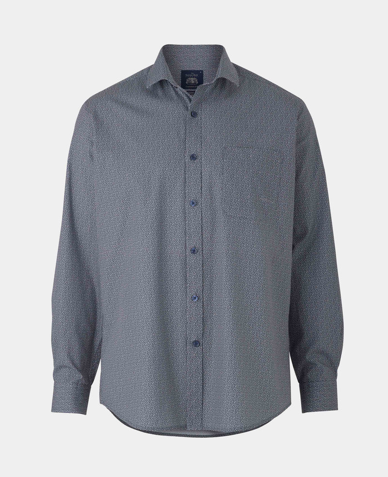 Navy Ditsy Print Classic Fit Smart-Casual Shirt